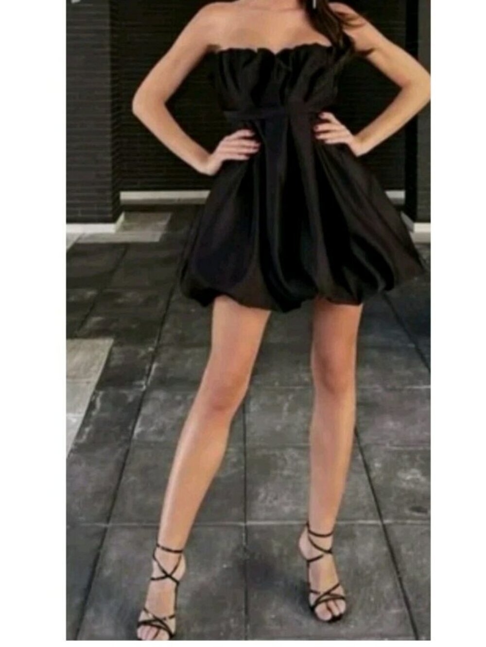 Zara Studio Limited Edition Voluminous Hem Halter Neck Dress Black Sz M New
